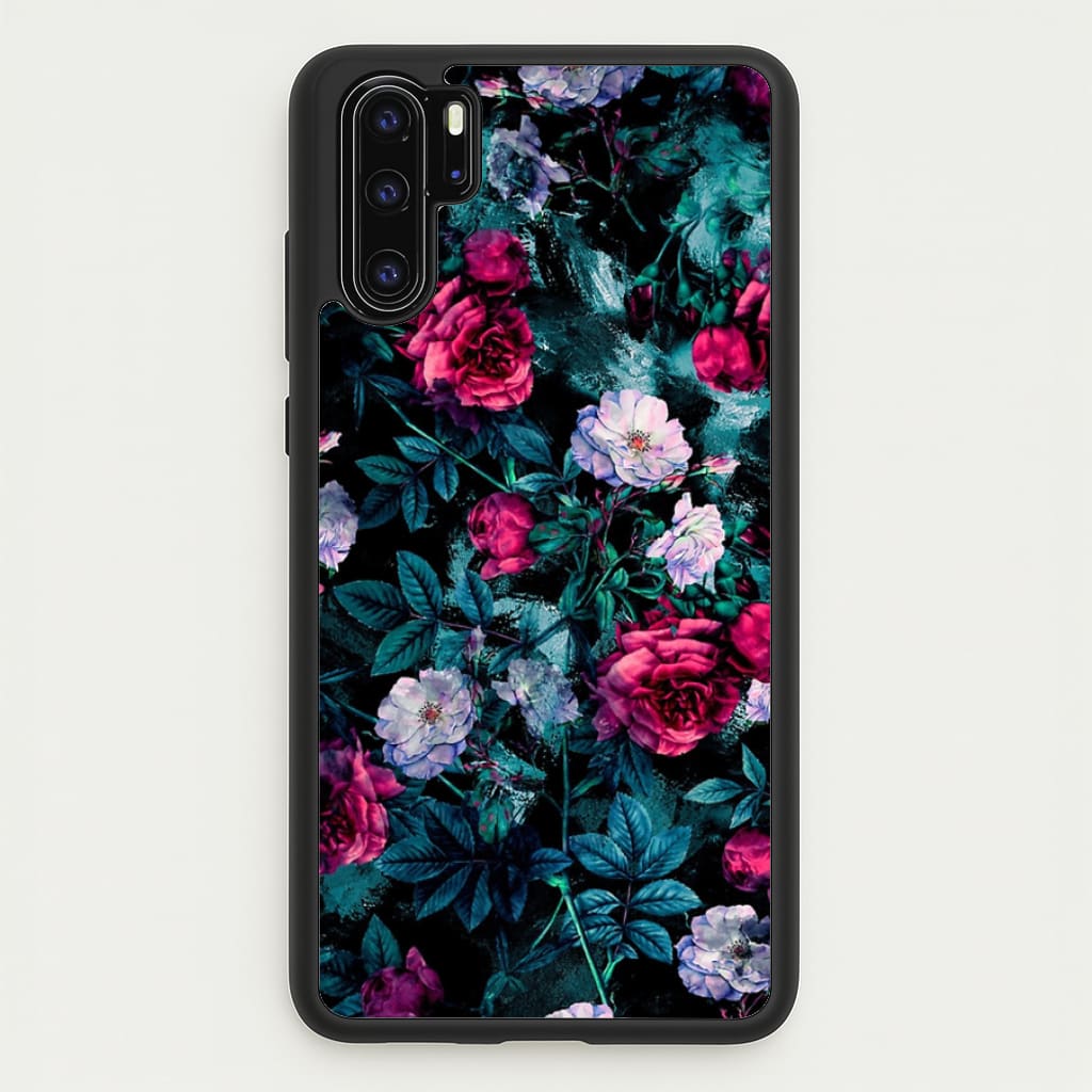 Black Floral Pattern - Floral Phone Case for Huawei P30 Pro