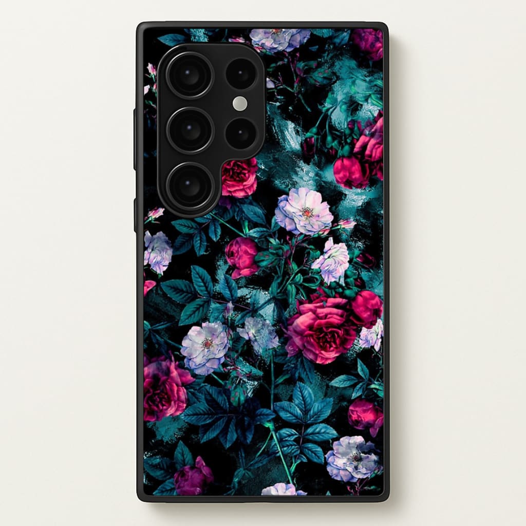 Black Floral Pattern - Floral Phone Case for Galaxy S24 Ultra
