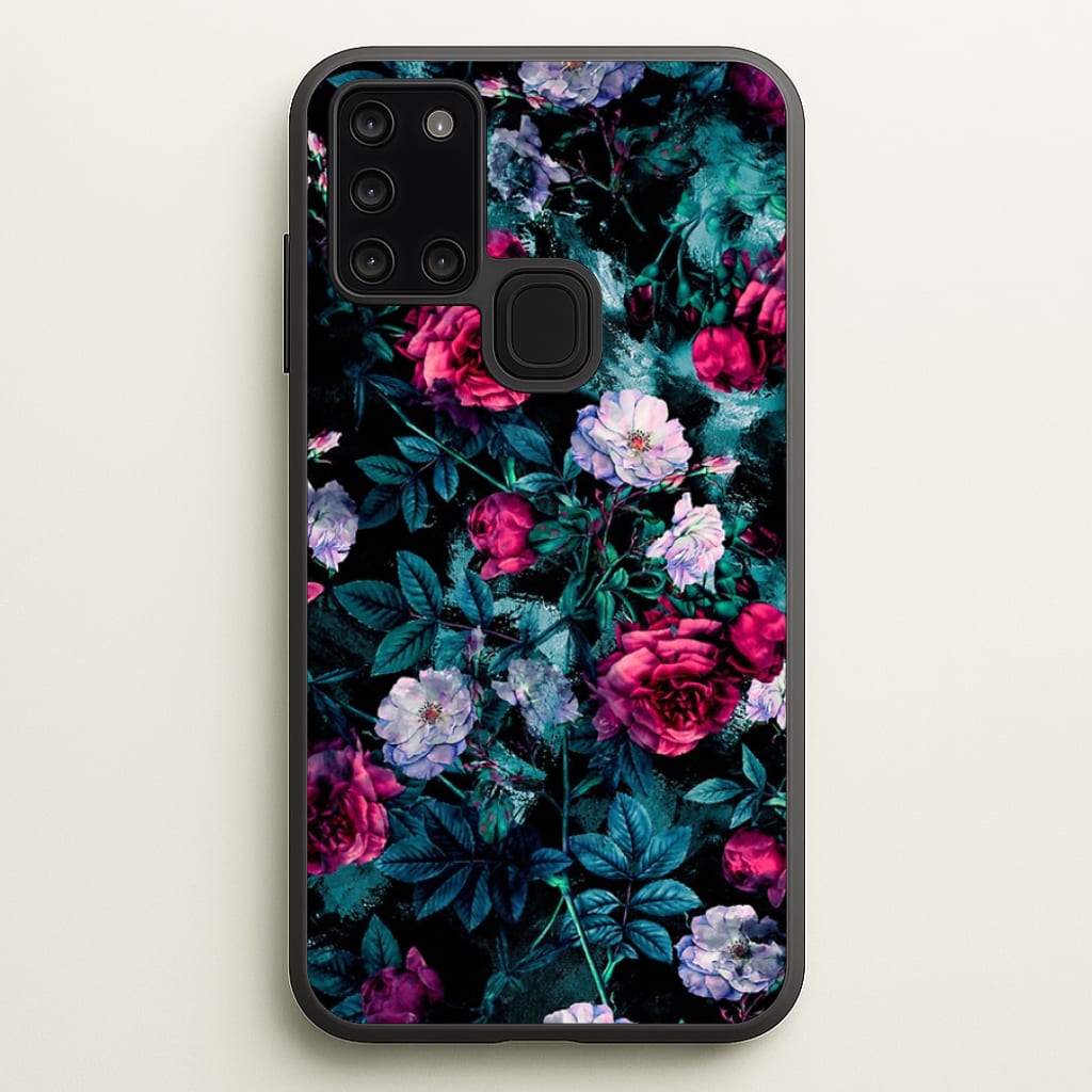 Black Floral Pattern - Floral Phone Case for Galaxy A21s
