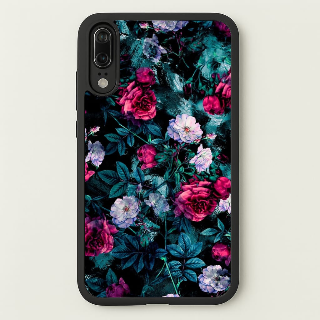 Black Floral Pattern - Floral Phone Case for Huawei P20