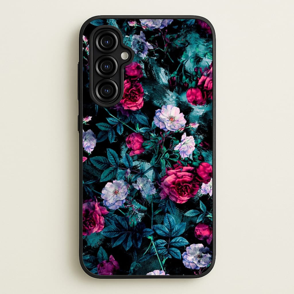 Black Floral Pattern - Floral Phone Case for Galaxy A54