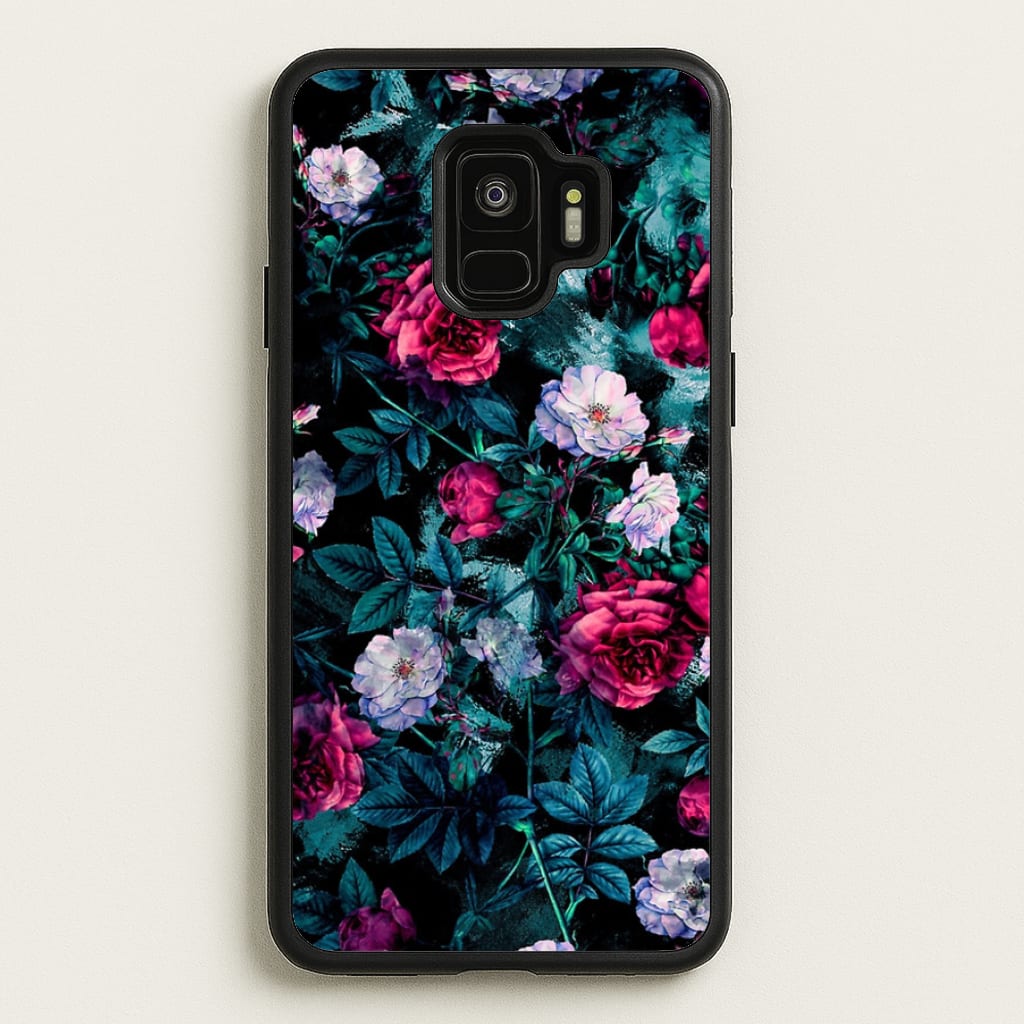 Black Floral Pattern - Floral Phone Case for Galaxy S9