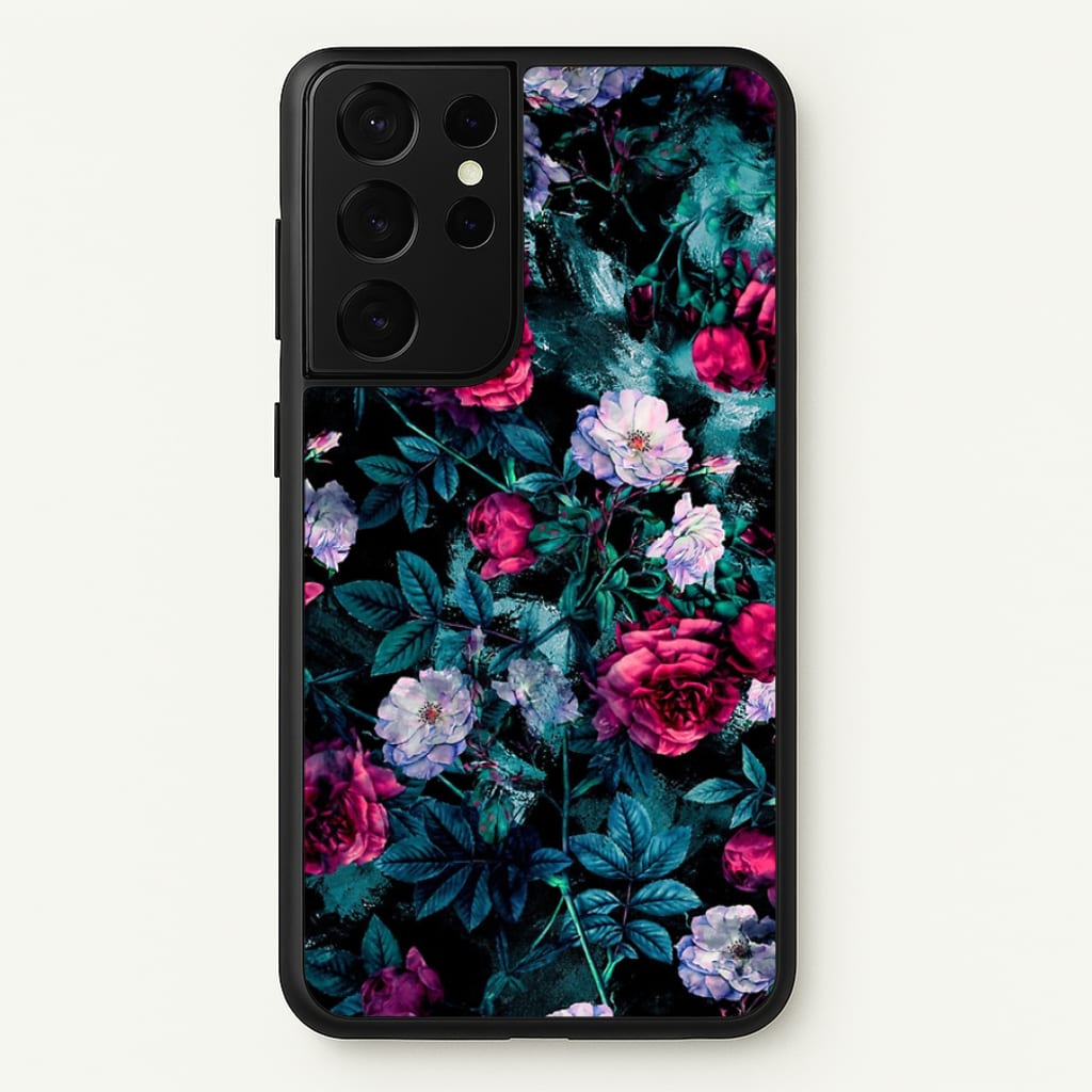 Black Floral Pattern - Floral Phone Case for Galaxy S21 Ultra