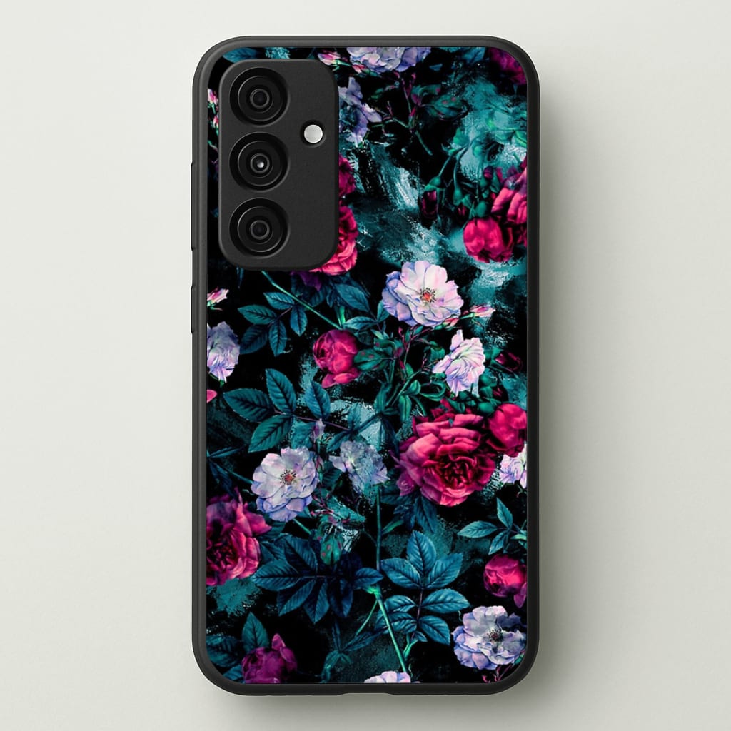 Black Floral Pattern - Floral Phone Case for Galaxy A35