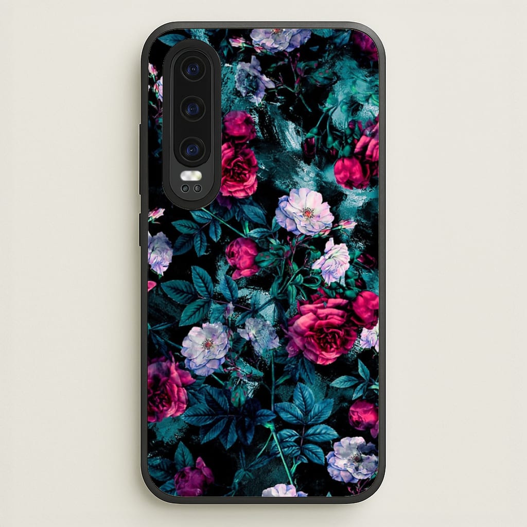Black Floral Pattern - Floral Phone Case for Huawei P30