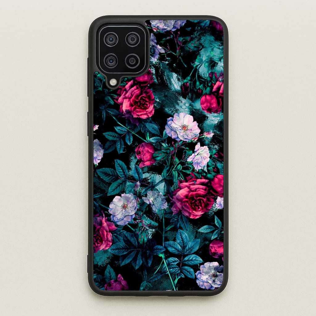 Black Floral Pattern - Floral Phone Case for Galaxy A12