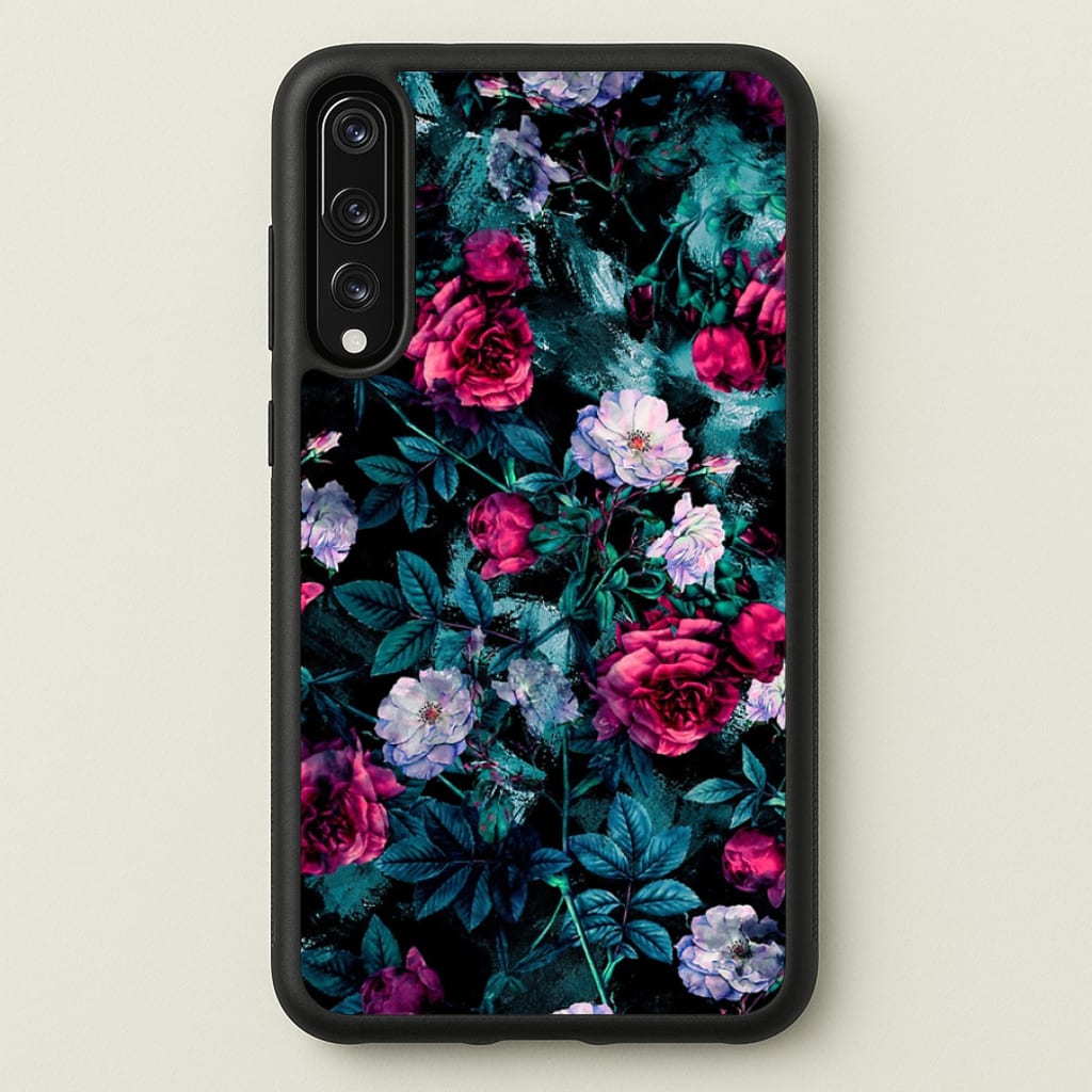Black Floral Pattern - Floral Phone Case for Huawei P20 Pro