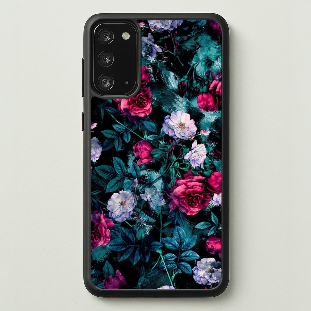 Black Floral Pattern - Floral Phone Case for Galaxy Note 20