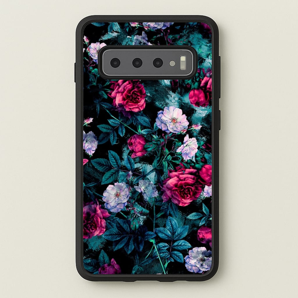 Black Floral Pattern - Floral Phone Case for Galaxy S10 Plus