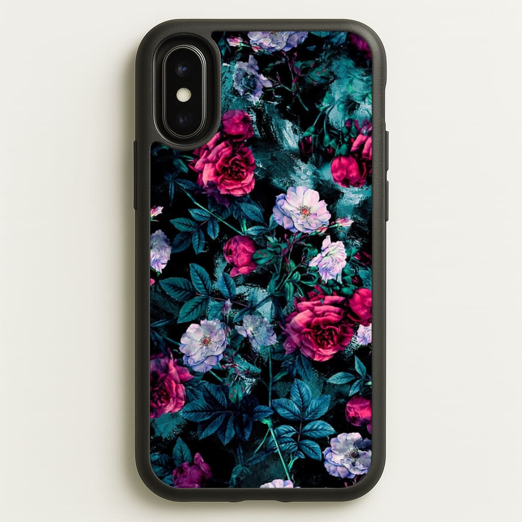 Black Floral Pattern - Floral Phone Case for iPhone X / XS