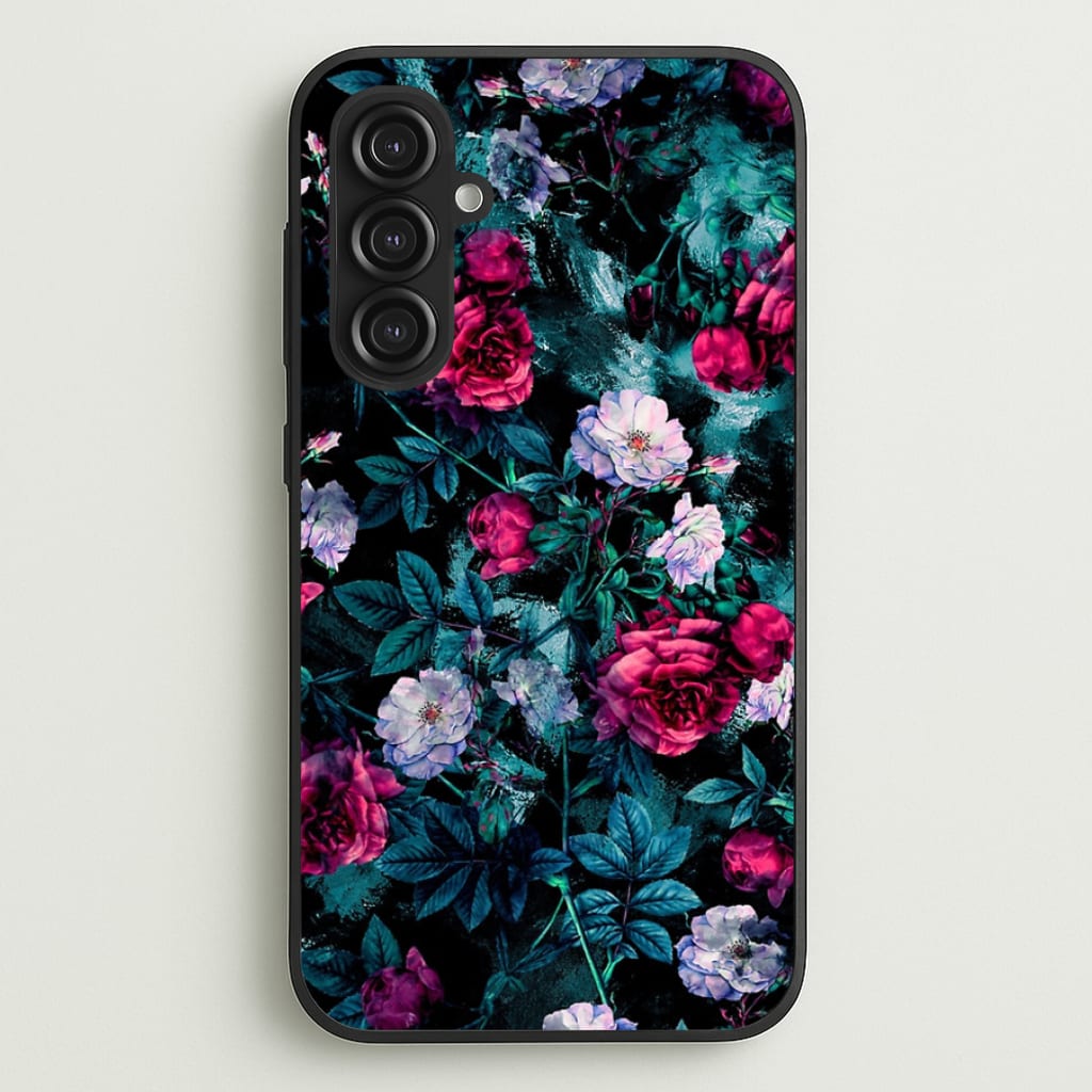 Black Floral Pattern - Floral Phone Case for Galaxy S23FE