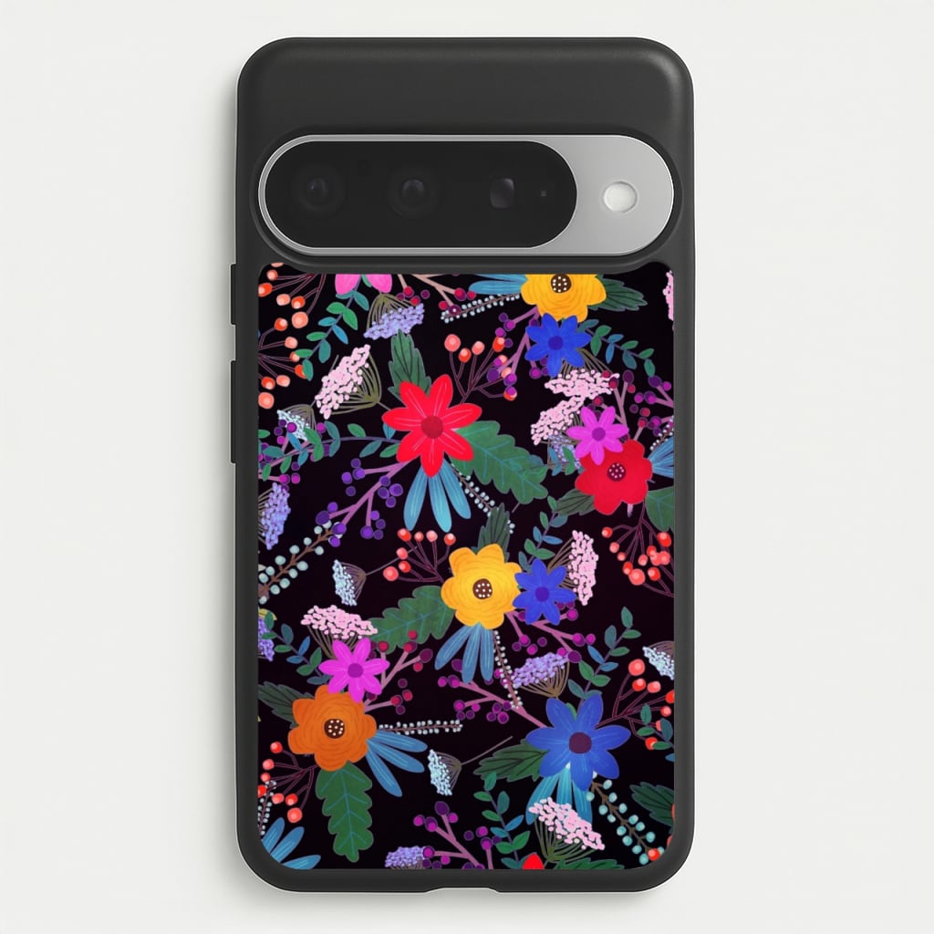 Black & Colourful Floral Pattern Phone Case for Google Pixel 10 Pro XL