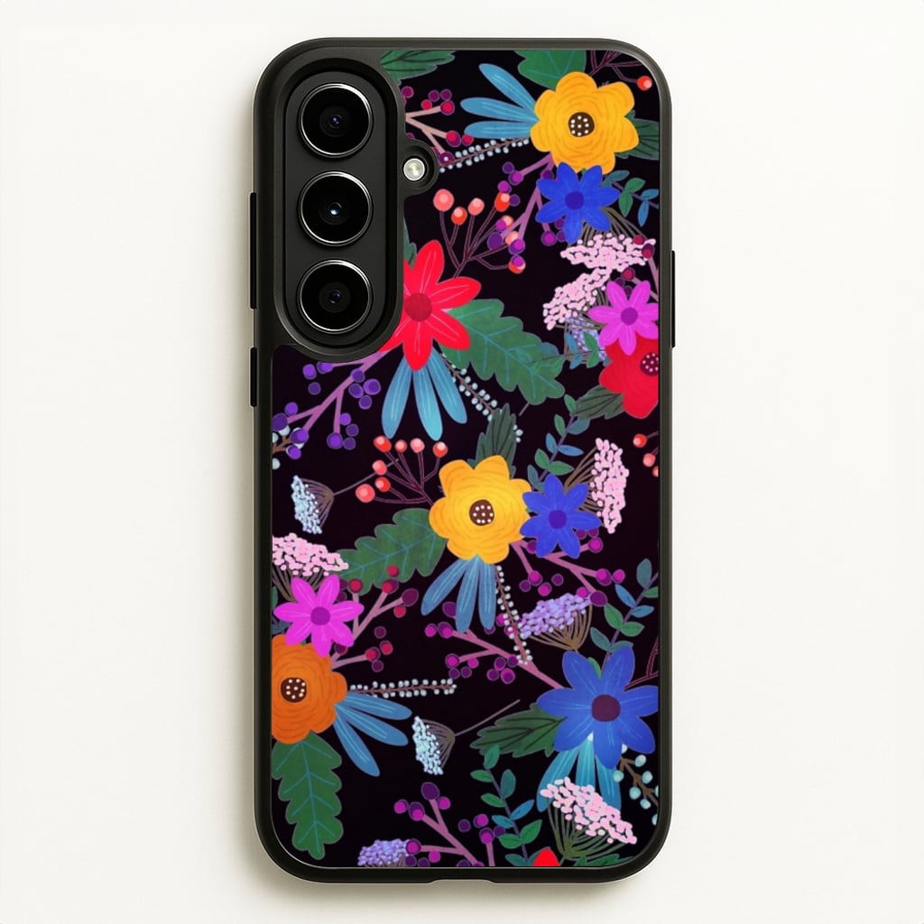 Black & Colourful Floral Pattern - Floral Phone Case for Galaxy A56