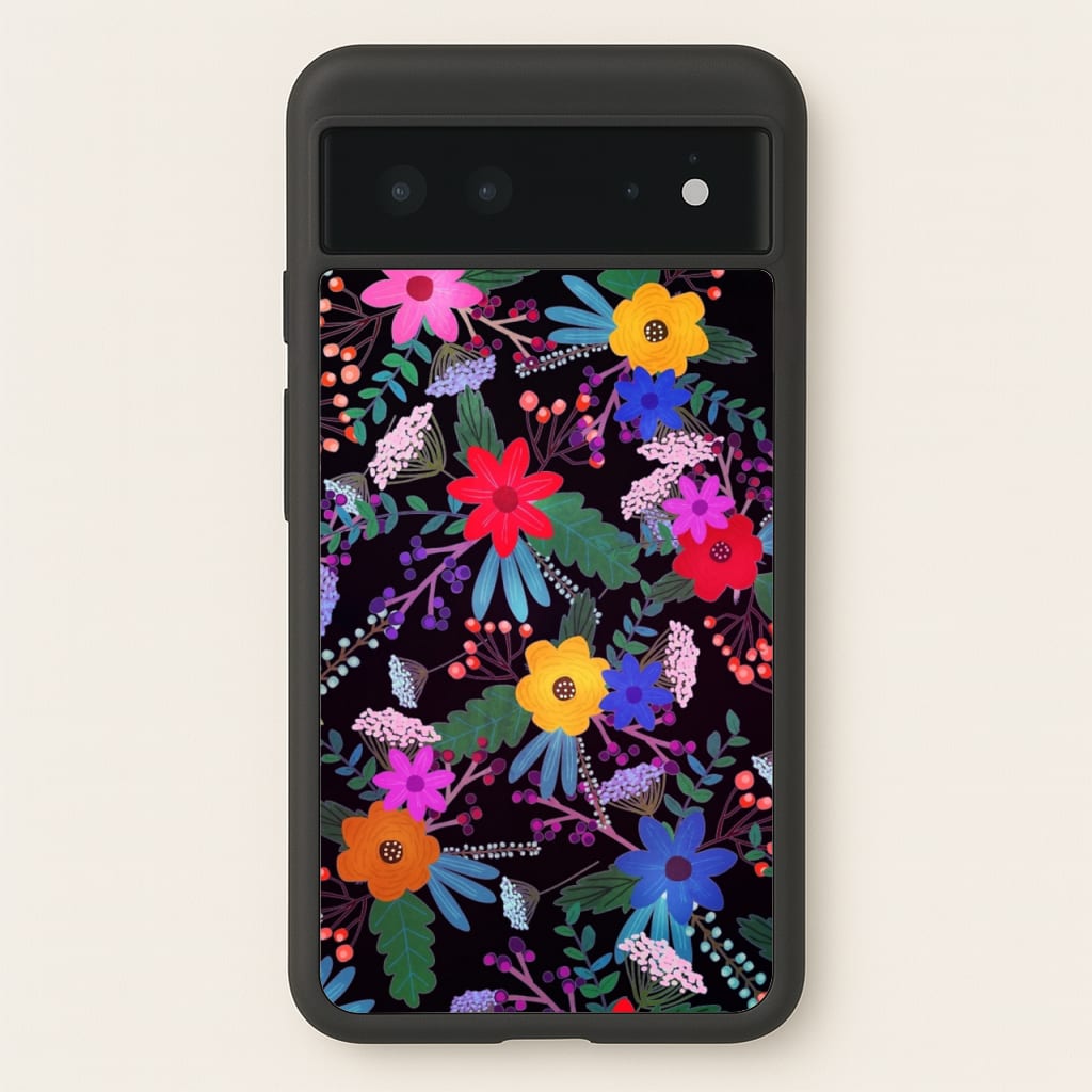 Black & Colourful Floral Pattern - Floral Phone Case for Google Pixel 6