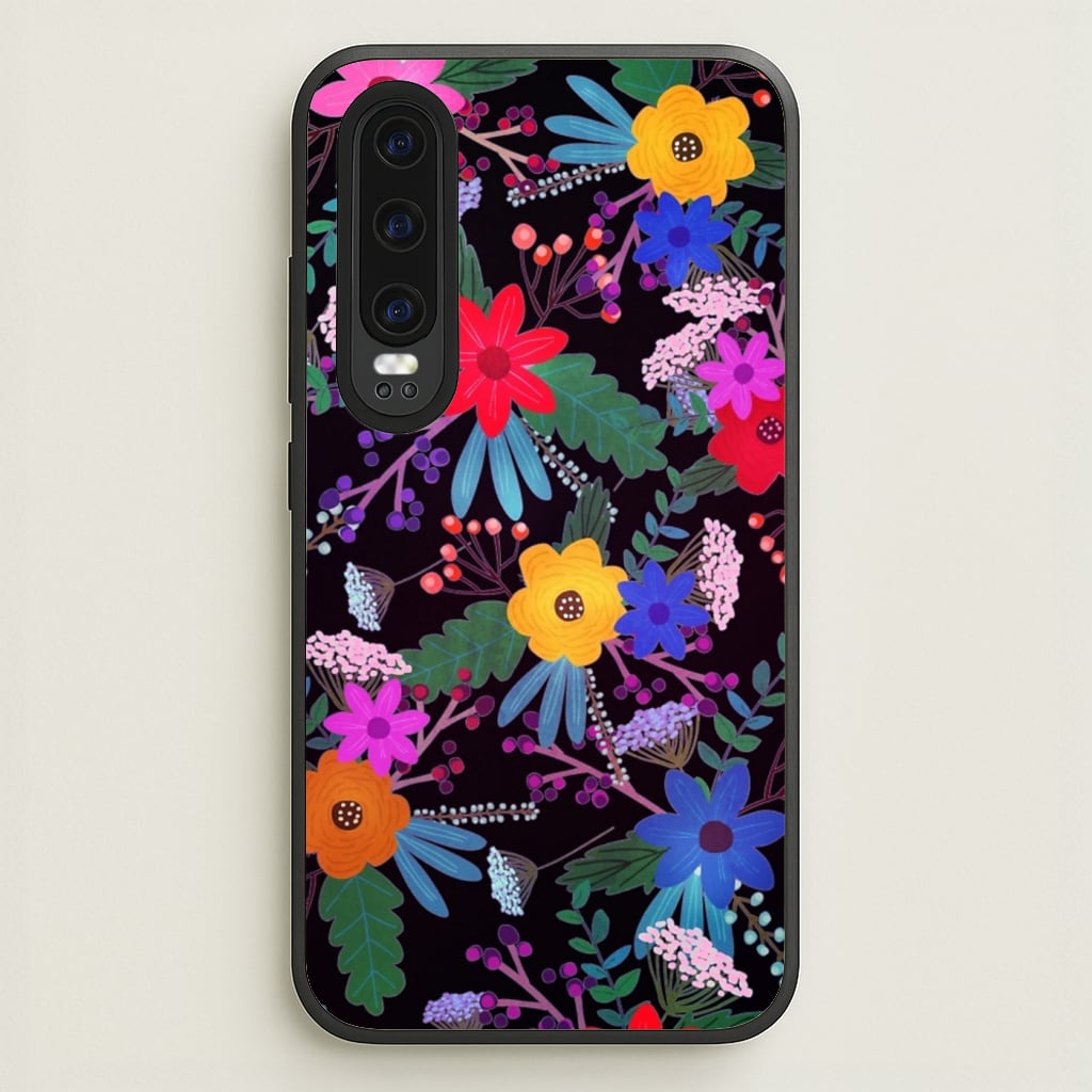 Black & Colourful Floral Pattern - Floral Phone Case for Huawei P30