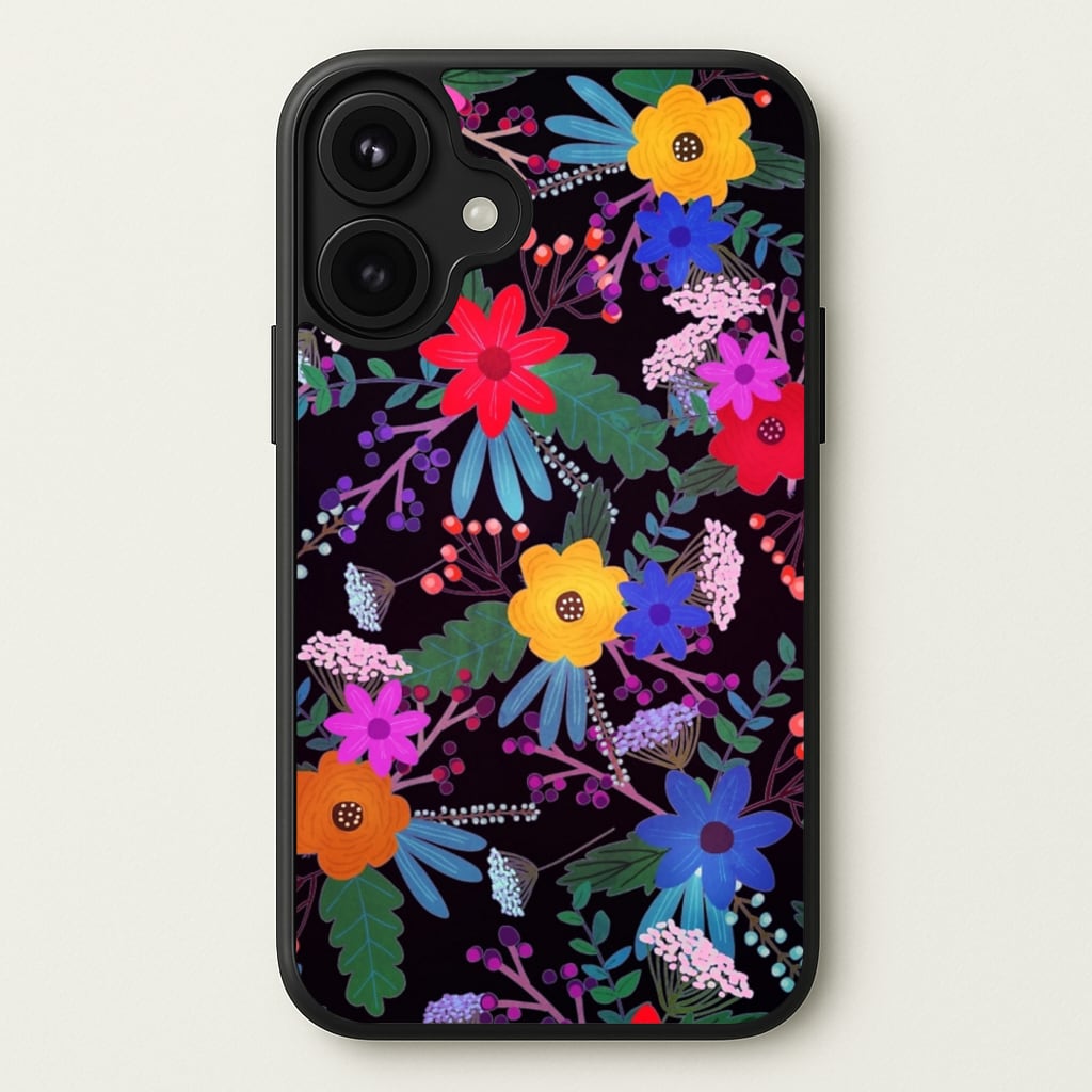 Black & Colourful Floral Pattern Phone Case for iPhone 17