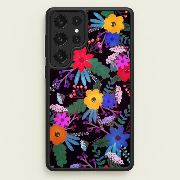 Black & Colourful Floral Pattern - Floral Phone Case for Galaxy S23 Ultra