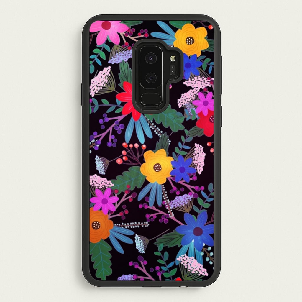 Black & Colourful Floral Pattern - Floral Phone Case for Galaxy S9 Plus