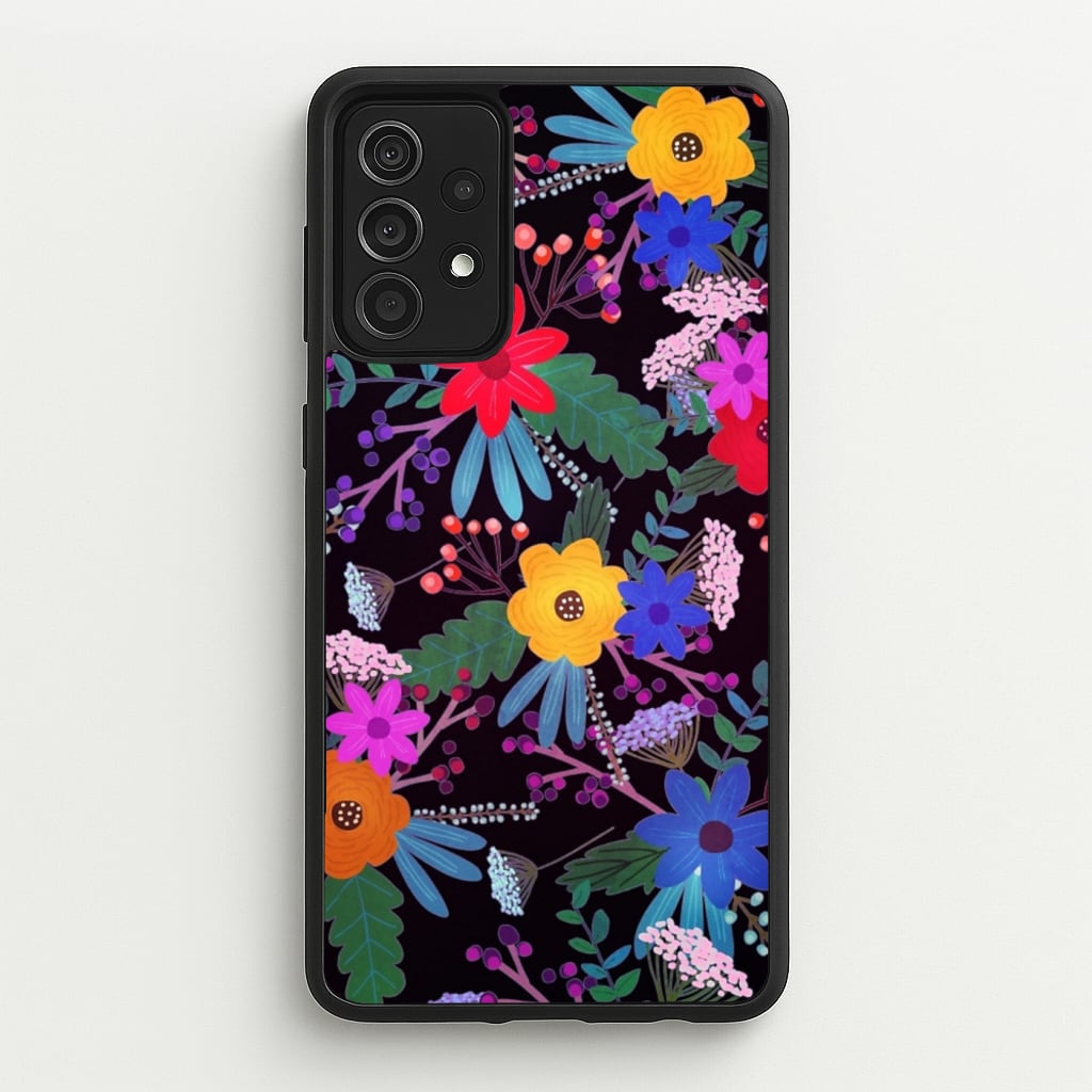 Black & Colourful Floral Pattern - Floral Phone Case for Galaxy A52 / A52s