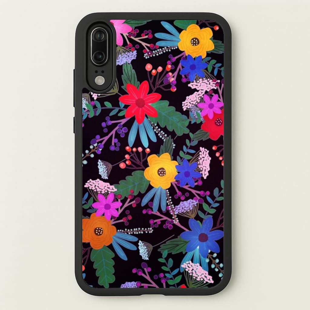 Black & Colourful Floral Pattern - Floral Phone Case for Huawei P20