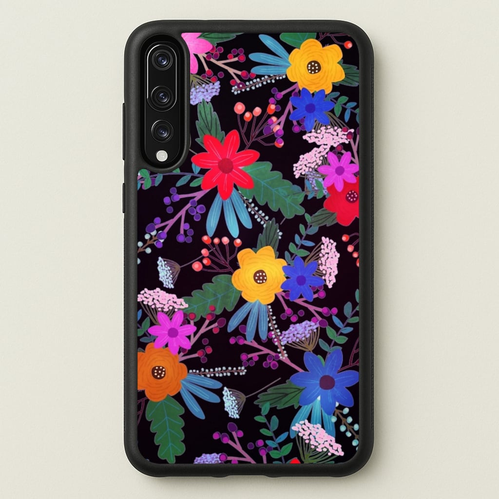 Black & Colourful Floral Pattern - Floral Phone Case for Huawei P20 Pro