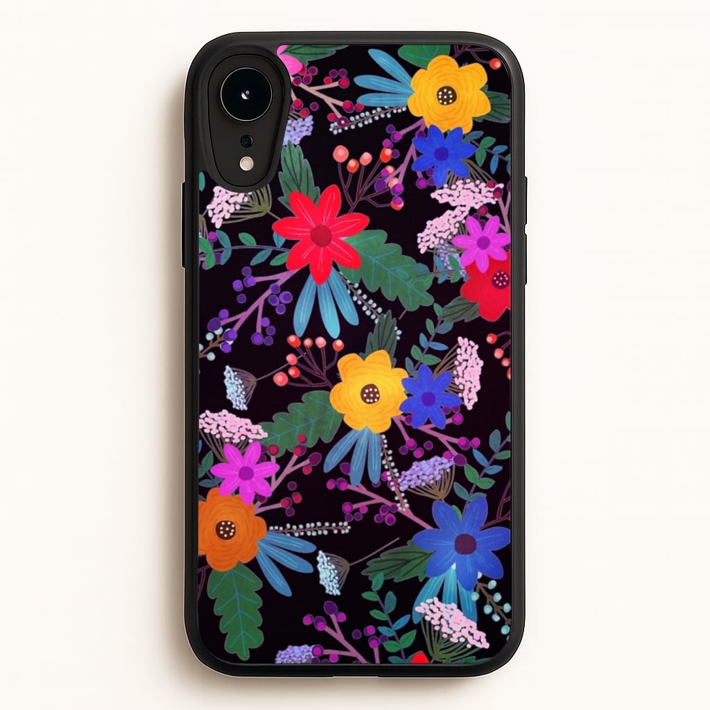 Black & Colourful Floral Pattern - Floral Phone Case for iPhone XR