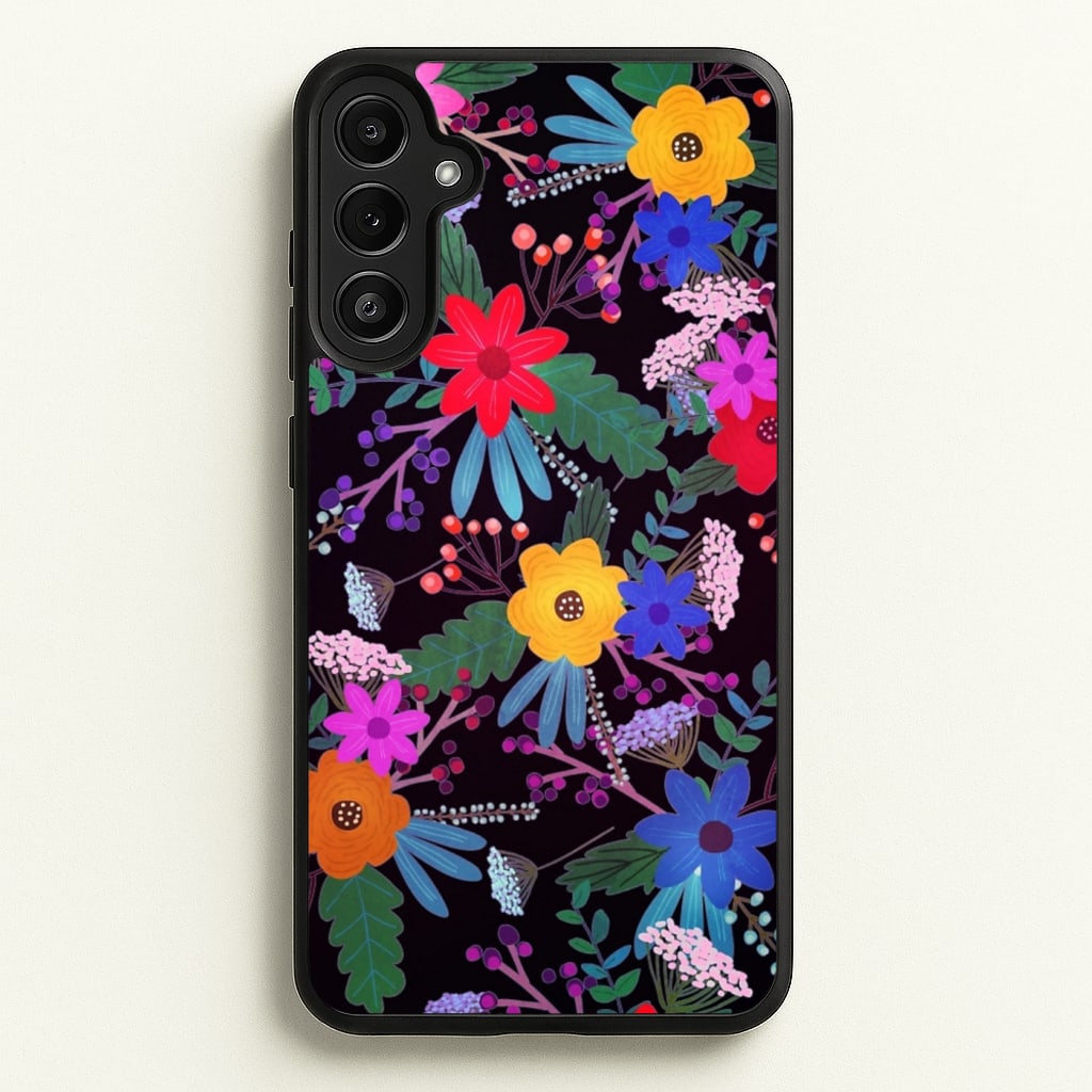 Black & Colourful Floral Pattern - Floral Phone Case for Galaxy A36
