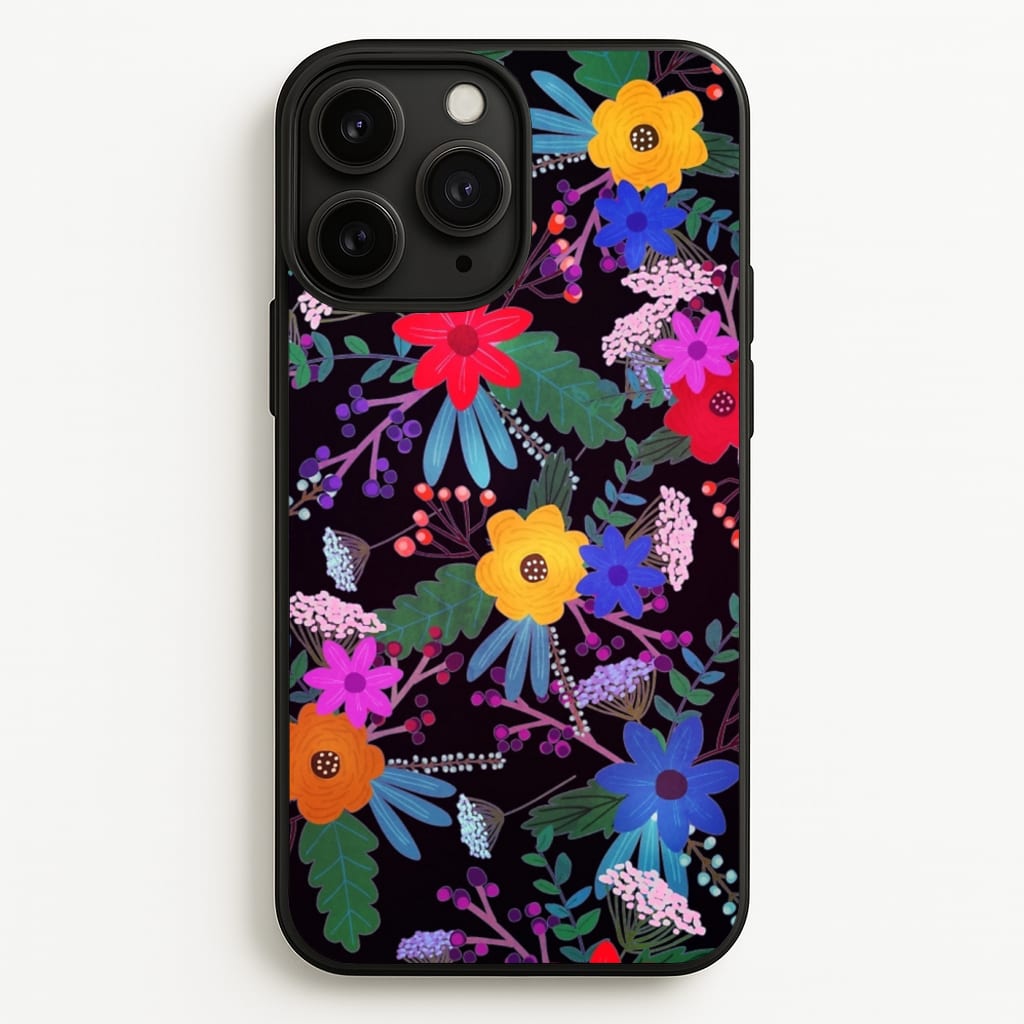 Black & Colourful Floral Pattern - Floral Phone Case for iPhone 11 Pro