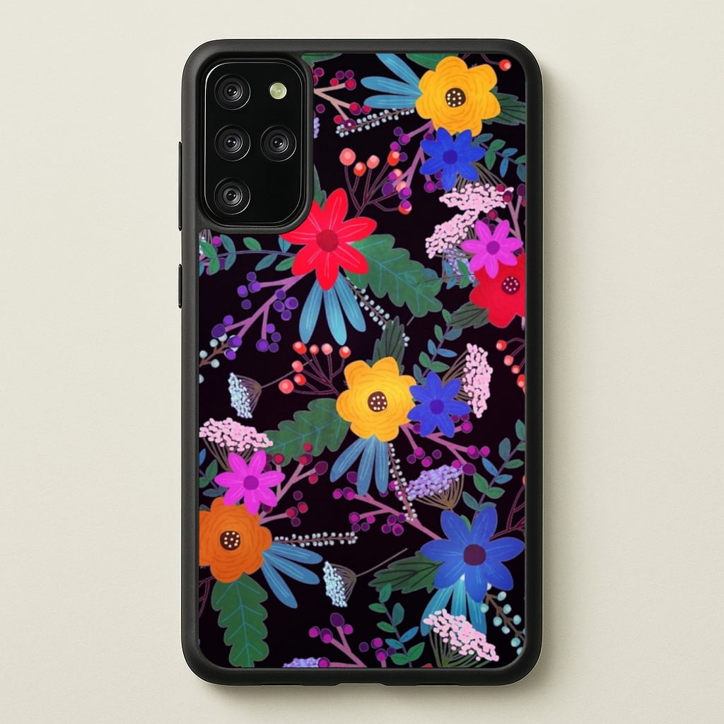Black & Colourful Floral Pattern - Floral Phone Case for Galaxy S20 Plus