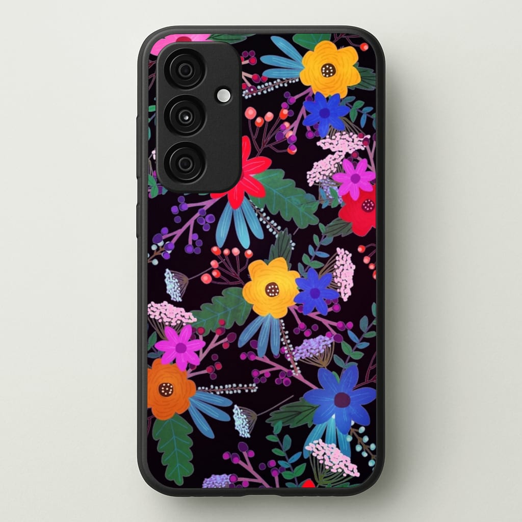 Black & Colourful Floral Pattern - Floral Phone Case for Galaxy A55