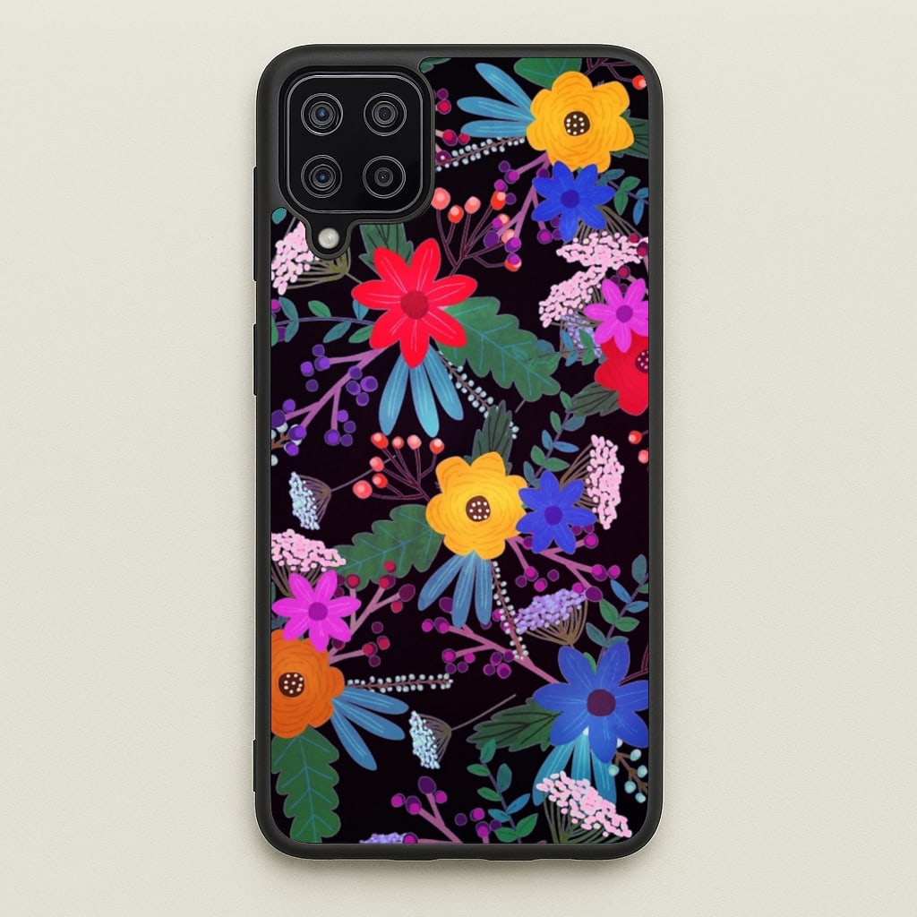 Black & Colourful Floral Pattern - Floral Phone Case for Galaxy A12