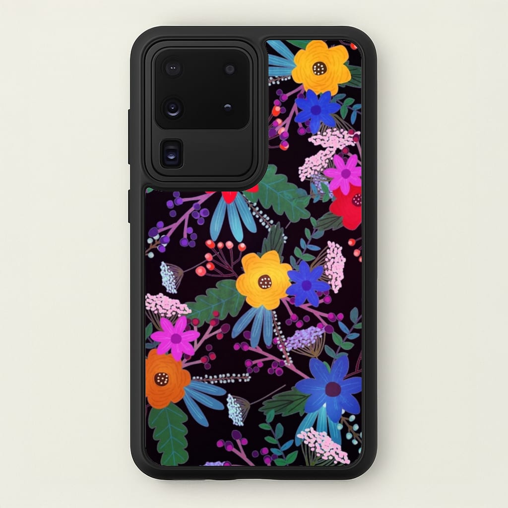 Black & Colourful Floral Pattern - Floral Phone Case for Galaxy S20 Ultra