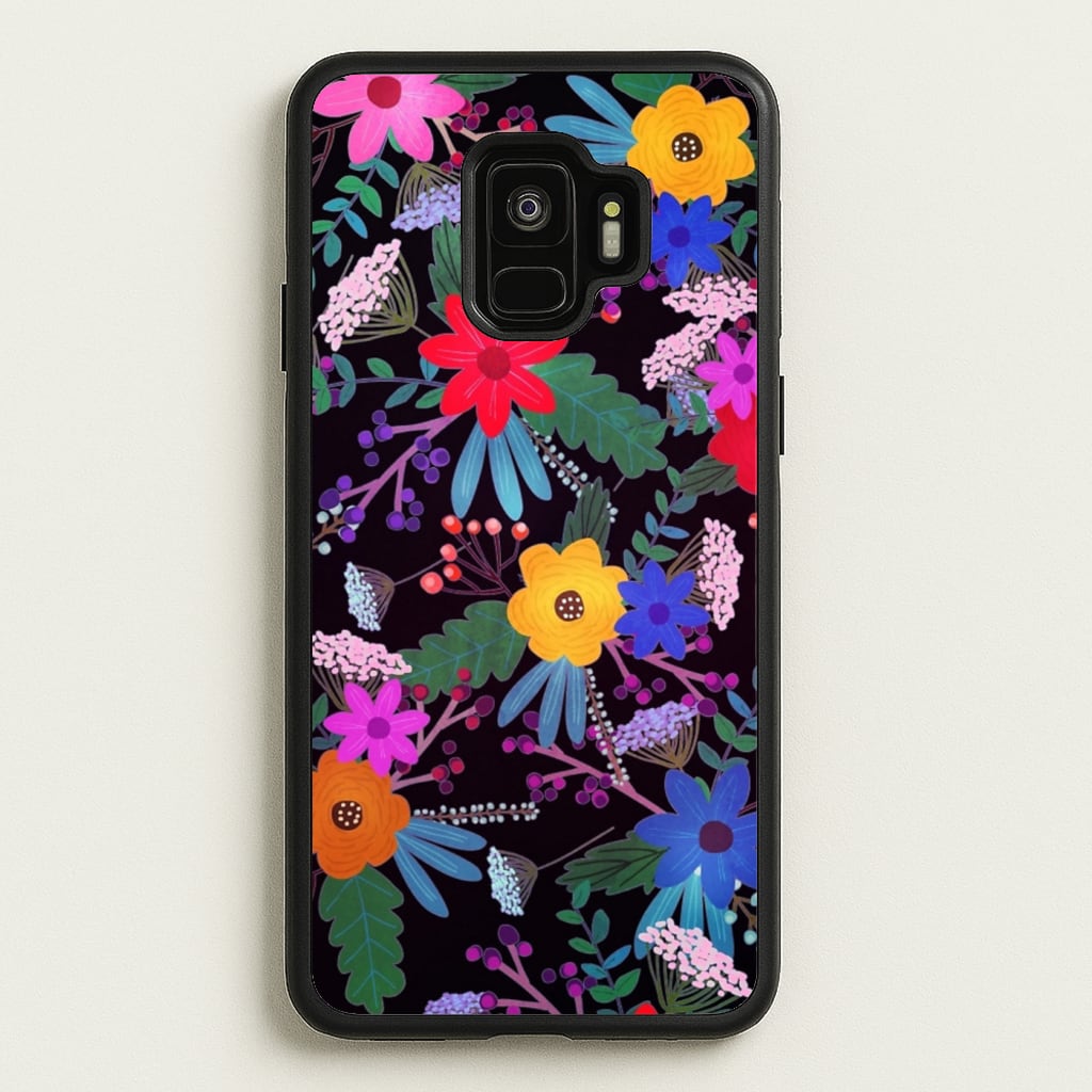 Black & Colourful Floral Pattern - Floral Phone Case for Galaxy S9