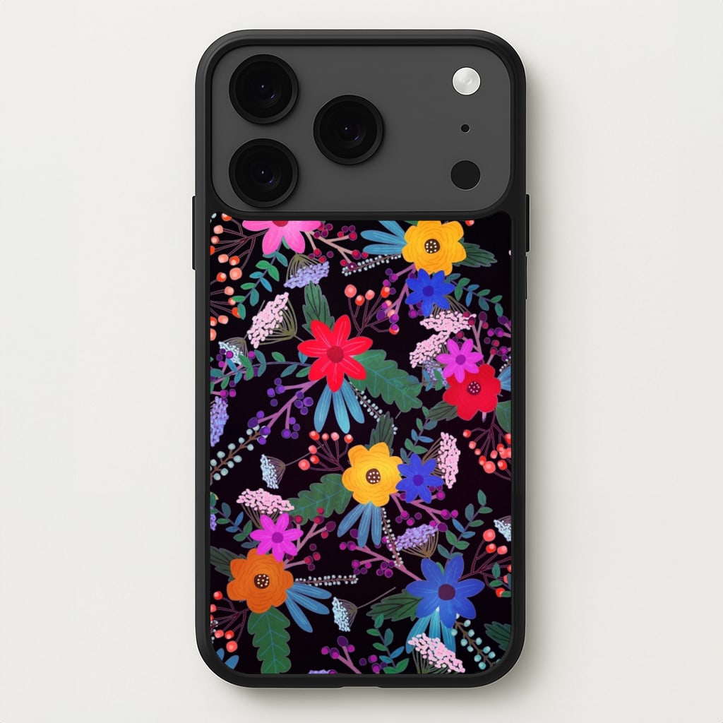 Black & Colourful Floral Pattern Phone Case for iPhone 17 Pro Max