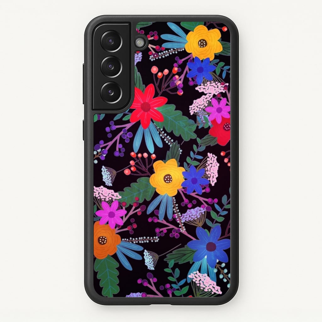 Black & Colourful Floral Pattern - Floral Phone Case for Galaxy S22 Plus