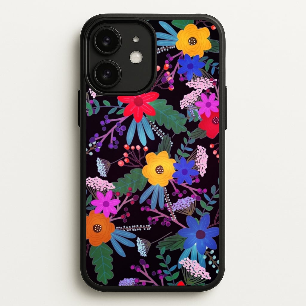 Black & Colourful Floral Pattern - Floral Phone Case for iPhone 11
