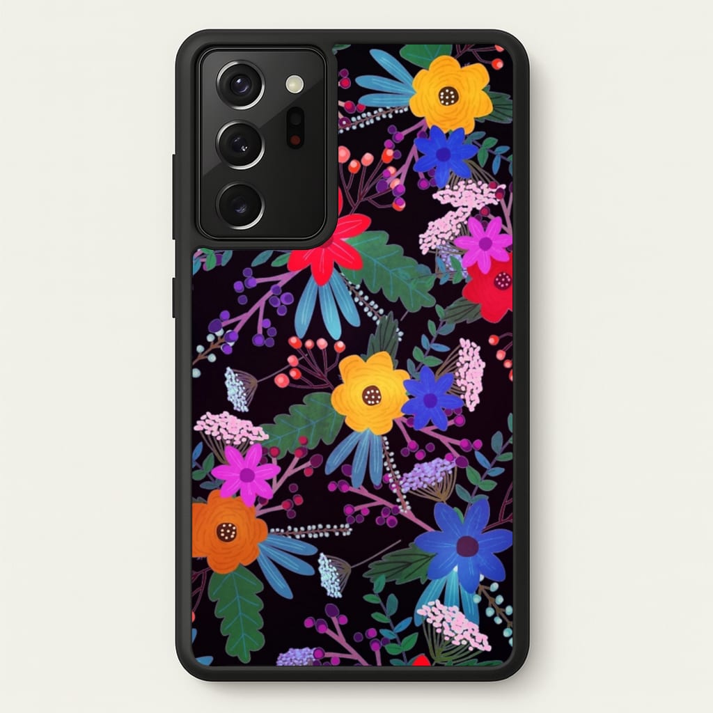 Black & Colourful Floral Pattern - Floral Phone Case for Galaxy Note 20 Ultra