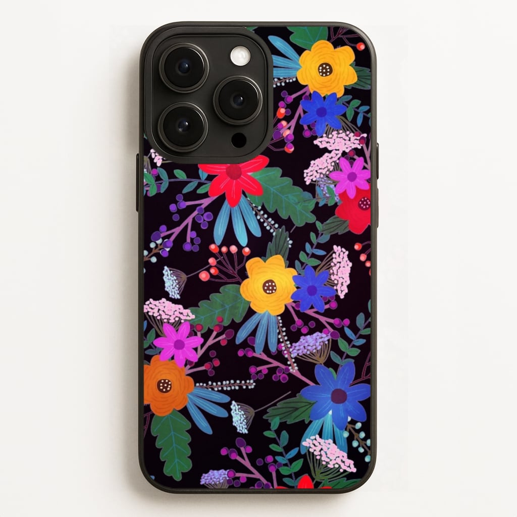 Black & Colourful Floral Pattern - Floral Phone Case for iPhone 12 Pro Max