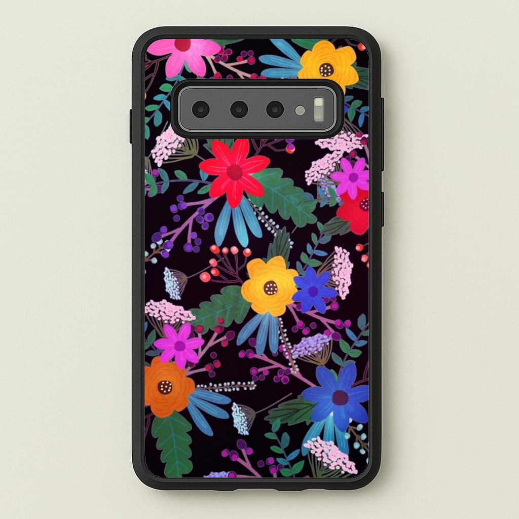 Black & Colourful Floral Pattern - Floral Phone Case for Galaxy S10 Plus
