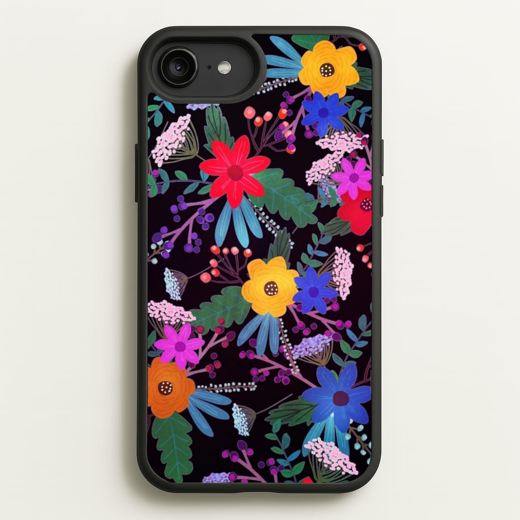 Black & Colourful Floral Pattern - Floral Phone Case for iPhone 6 Plus / 7 Plus / 8 Plus