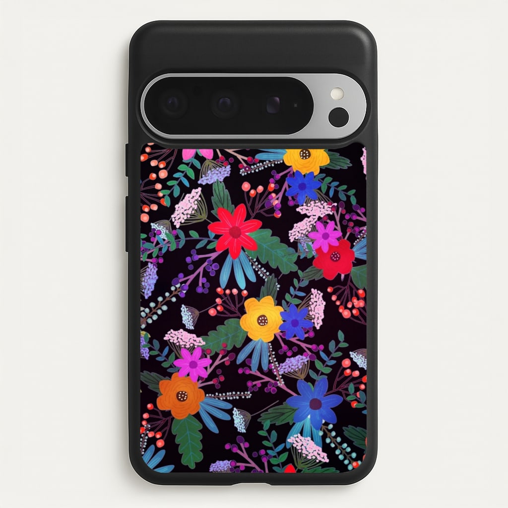 Black & Colourful Floral Pattern - Floral Phone Case for Google Pixel 9 Pro XL