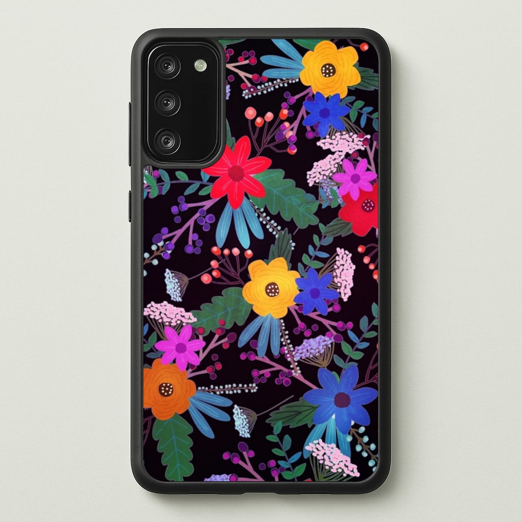 Black & Colourful Floral Pattern - Floral Phone Case for Galaxy S20