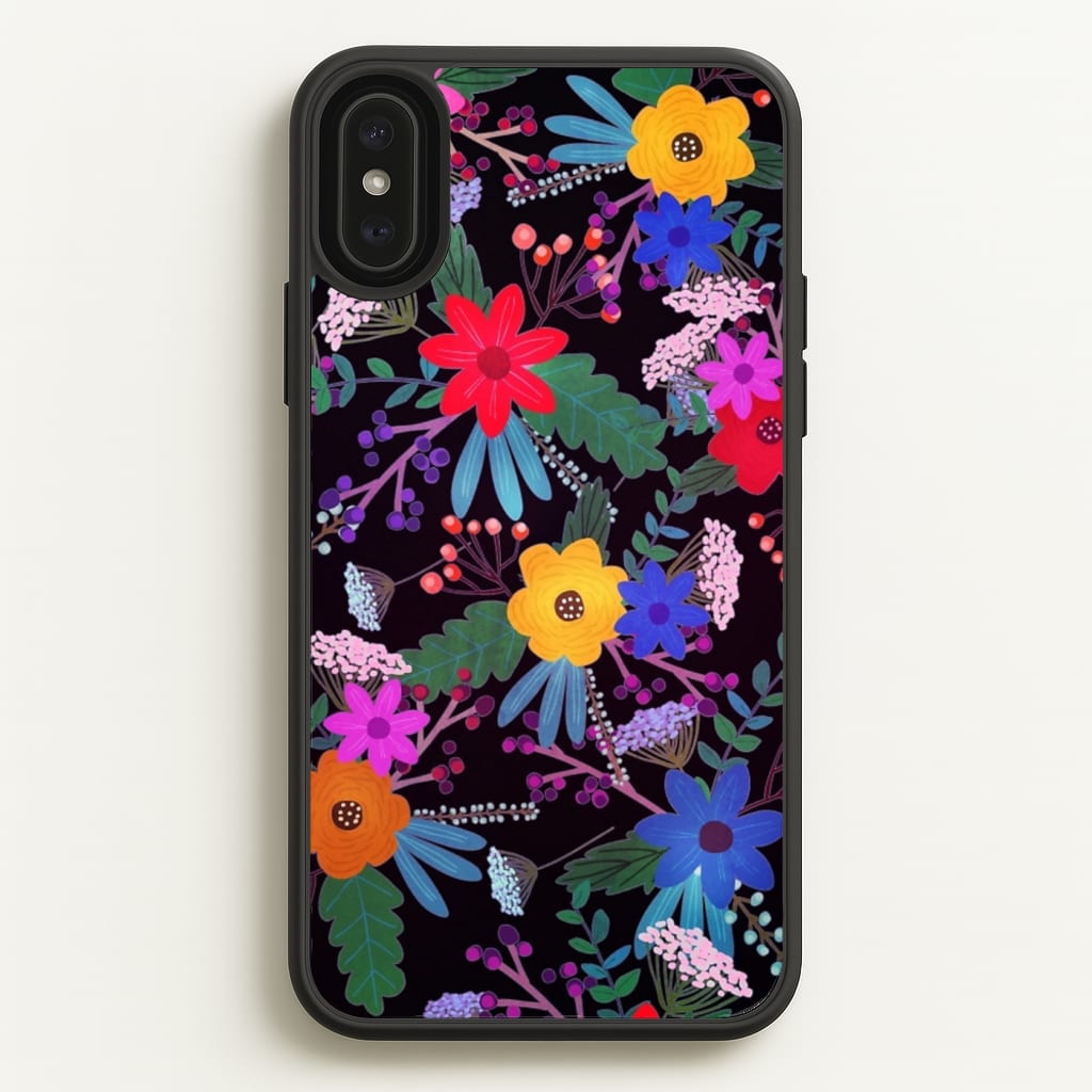 Black & Colourful Floral Pattern - Floral Phone Case for iPhone XS Max