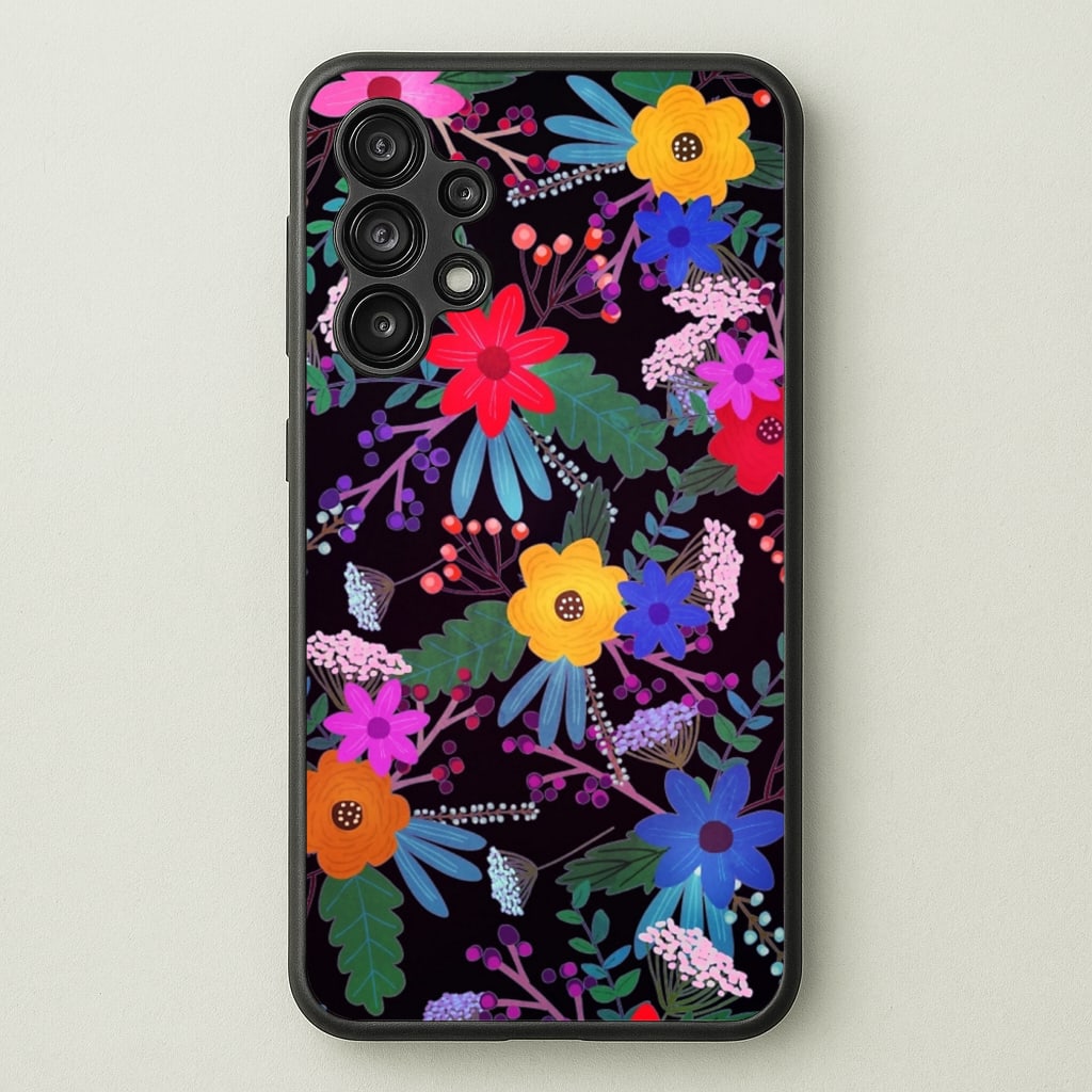 Black & Colourful Floral Pattern - Floral Phone Case for Galaxy A13