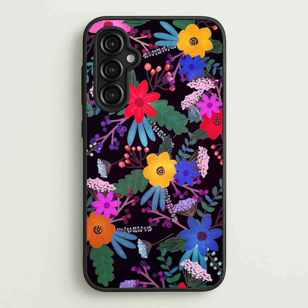 Black & Colourful Floral Pattern - Floral Phone Case for Galaxy A14