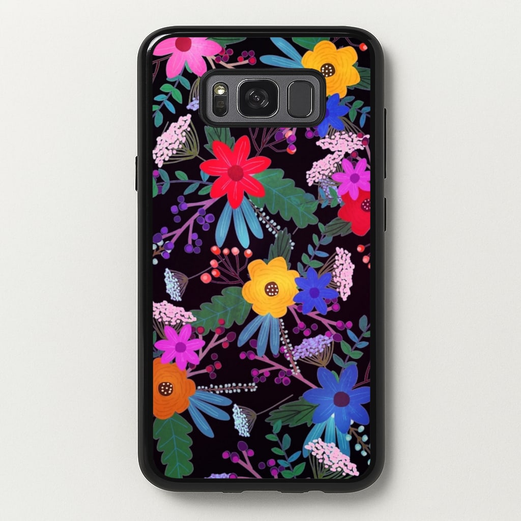 Black & Colourful Floral Pattern - Floral Phone Case for Galaxy S8 Plus