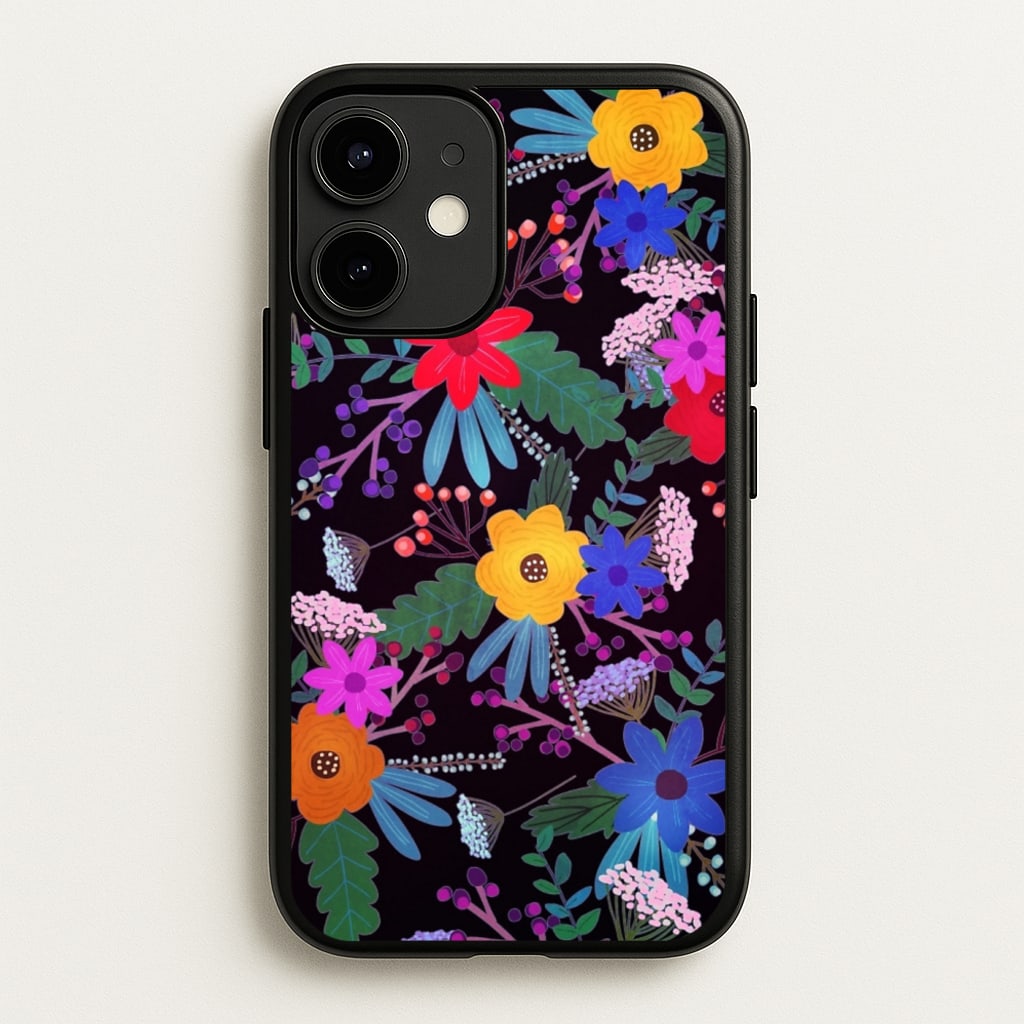Black & Colourful Floral Pattern - Floral Phone Case for iPhone 12 / 12 Pro