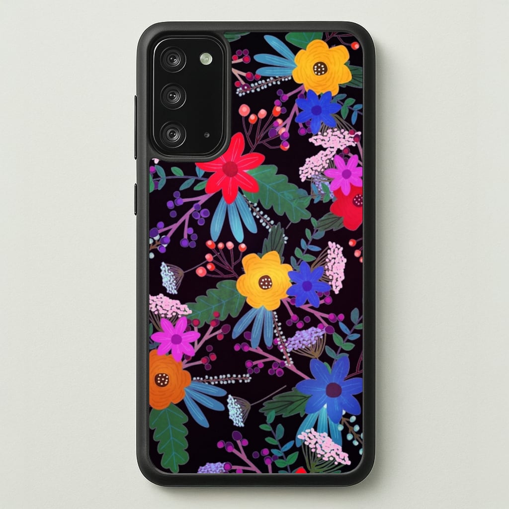 Black & Colourful Floral Pattern - Floral Phone Case for Galaxy Note 20