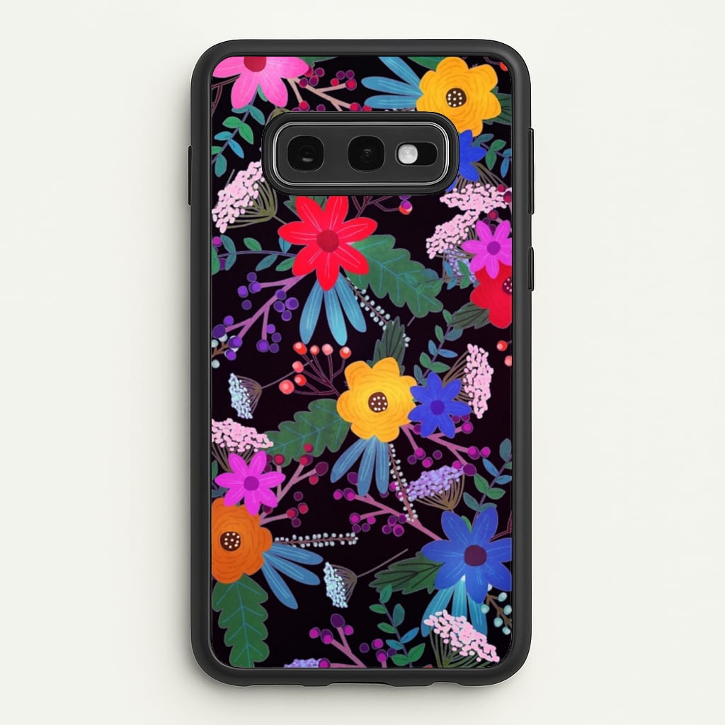 Black & Colourful Floral Pattern - Floral Phone Case for Galaxy S10e