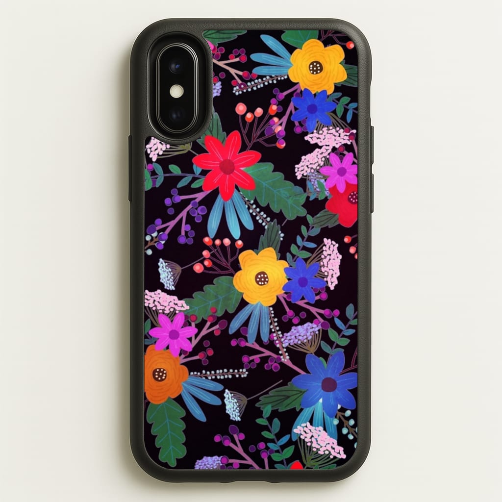 Black & Colourful Floral Pattern - Floral Phone Case for iPhone X / XS